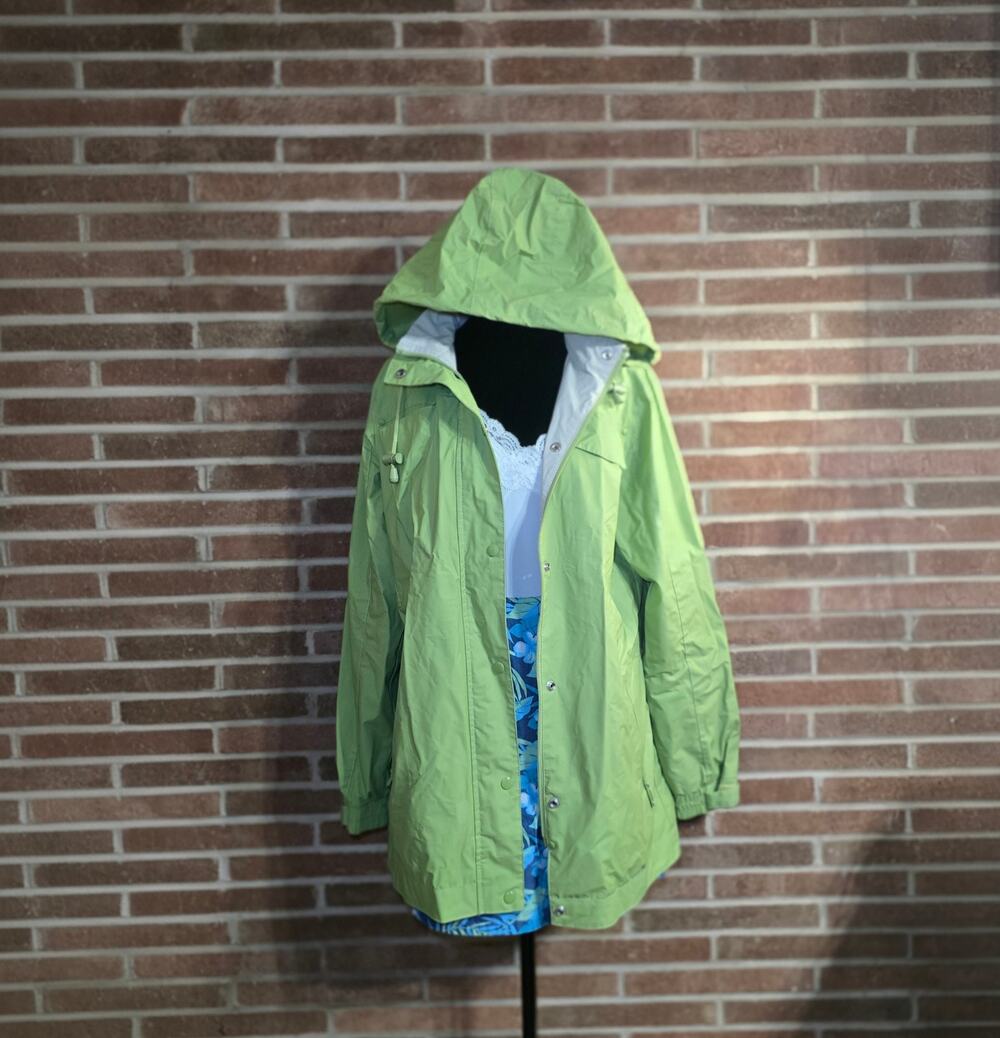 Misty Harbor Hooded Rain Jacket Women's SZ M Lime Green Full Zip Utility Slicker